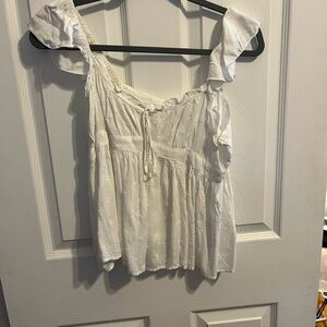 Rebellion White Flutter Sleeve Blouse with Tie Front